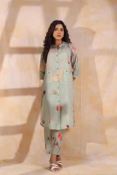 Sprinkle floral mint green mul cotton kurta pant set