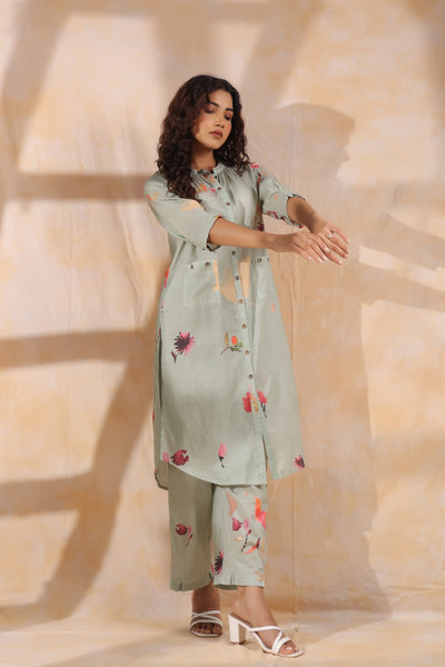 Sprinkle floral mint green mul cotton kurta pant set