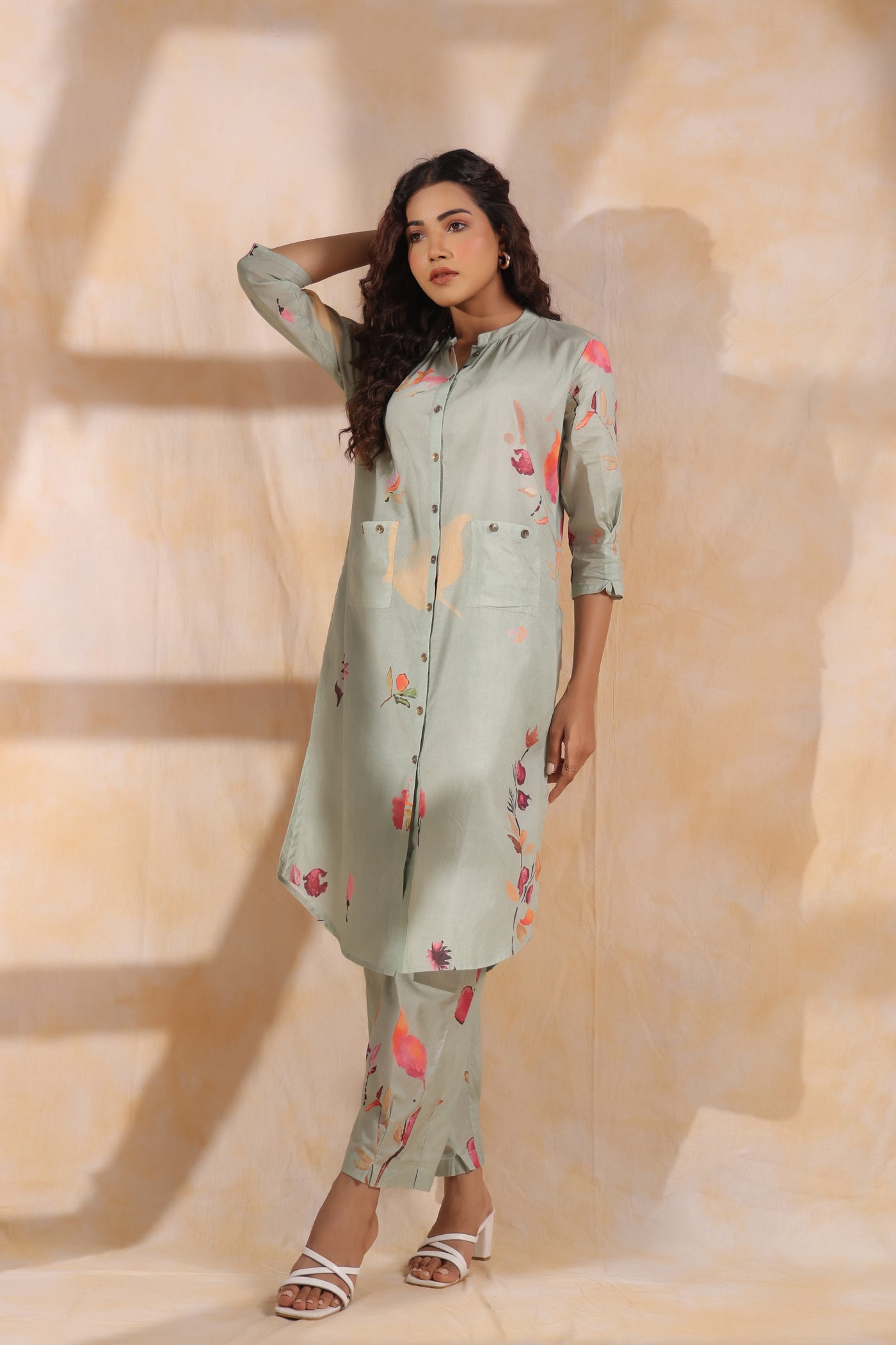 Sprinkle floral mint green mul cotton kurta pant set