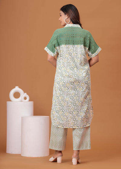 Spring Green Cotton Kurta Set with Back Lace