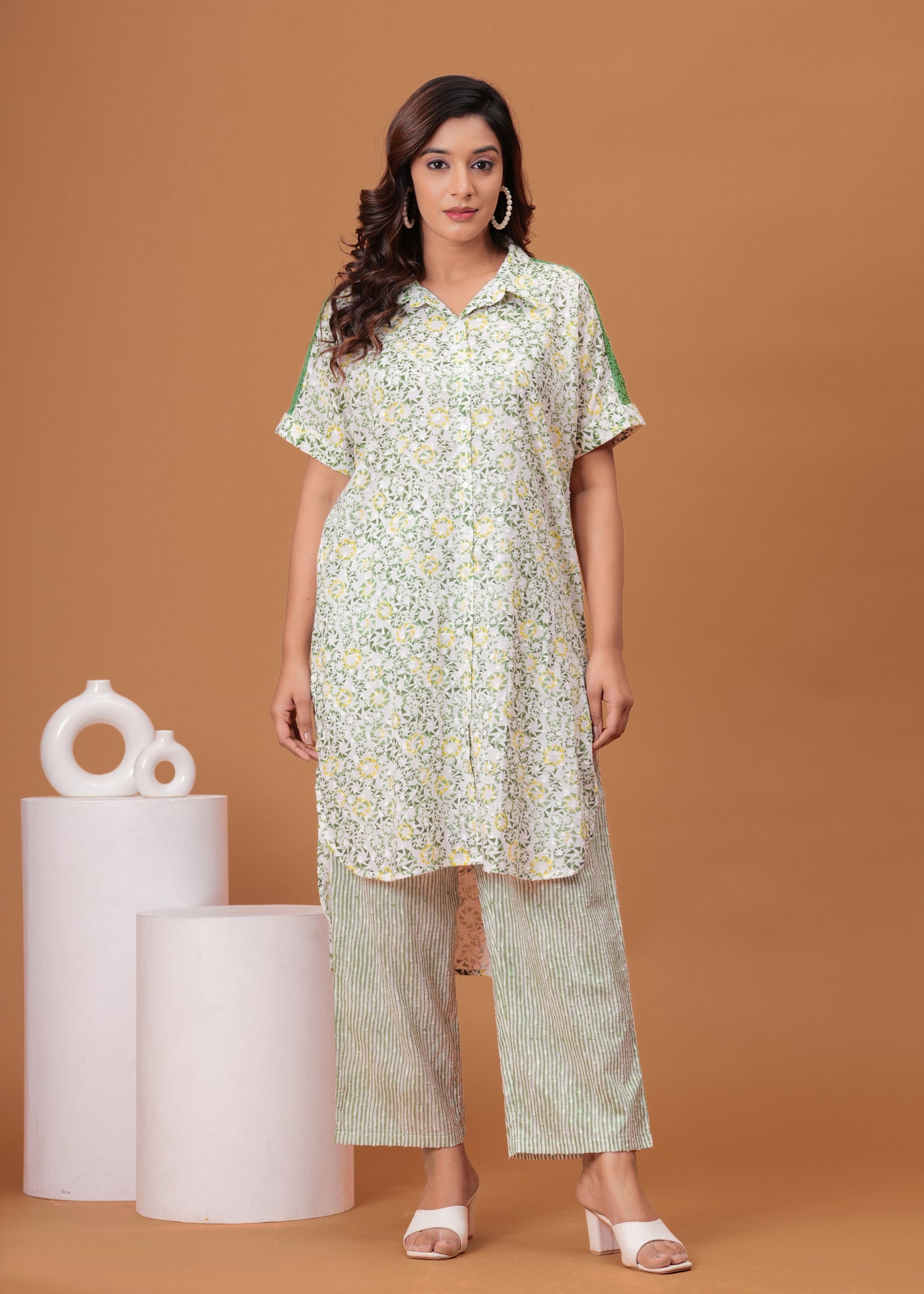 Spring Green Cotton Kurta Set with Back Lace