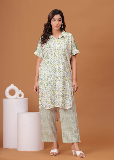 Spring Green Cotton Kurta Set with Back Lace