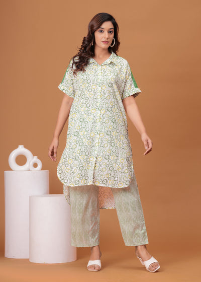 Spring Green Cotton Kurta Set with Back Lace