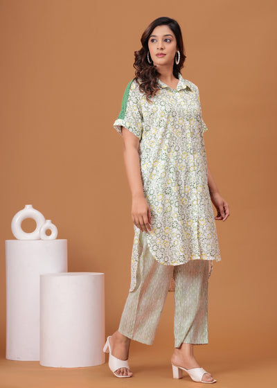 Spring Green Cotton Kurta Set with Back Lace