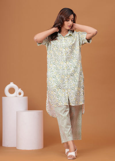 Spring Green Cotton Kurta Set with Back Lace