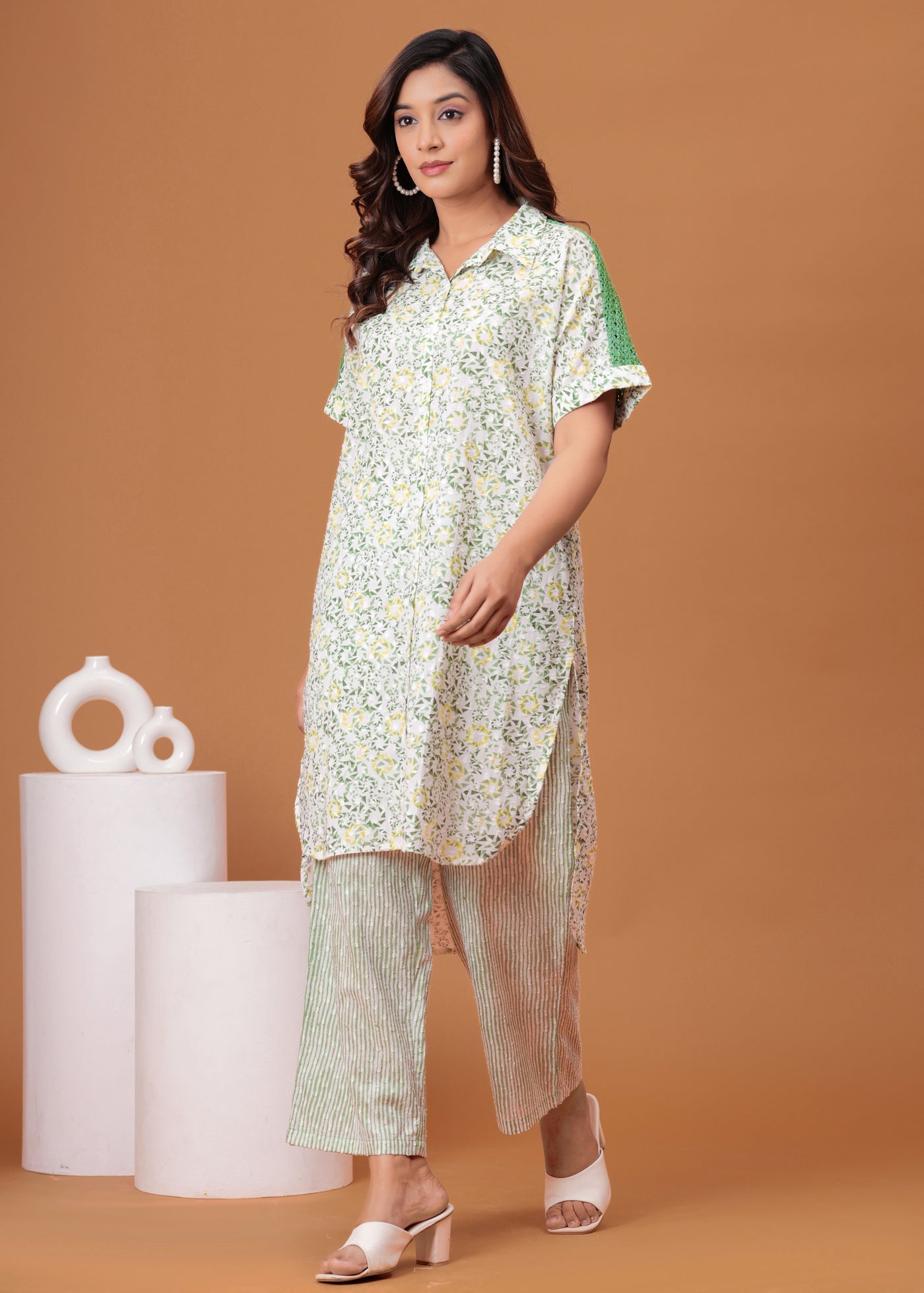 Spring Green Cotton Kurta Set with Back Lace