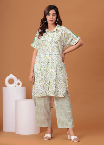 Spring Green Cotton Kurta Set with Back Lace