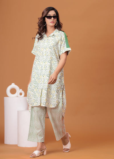 Spring Green Cotton Kurta Set with Back Lace