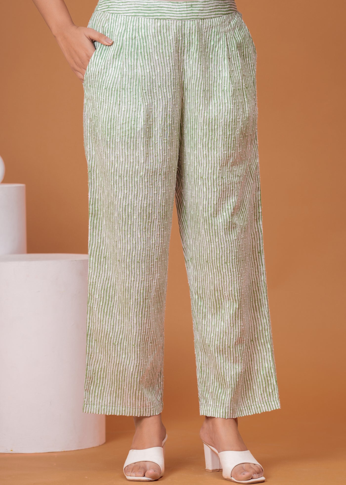 Spring Green Cotton Kurta Set with Back Lace