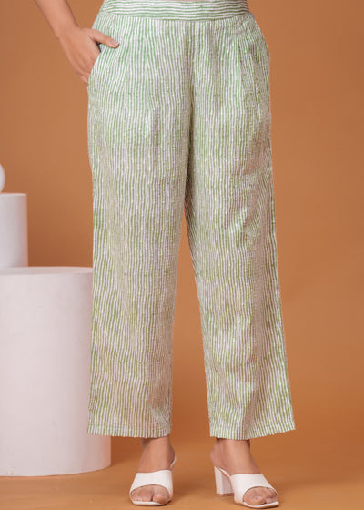 Spring Green Cotton Kurta Set with Back Lace