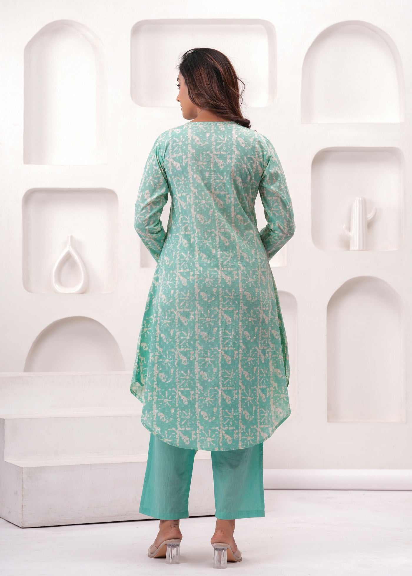 Sea Green Pure Mul Cotton Wrap Around Style Kurti with Cotton Pant