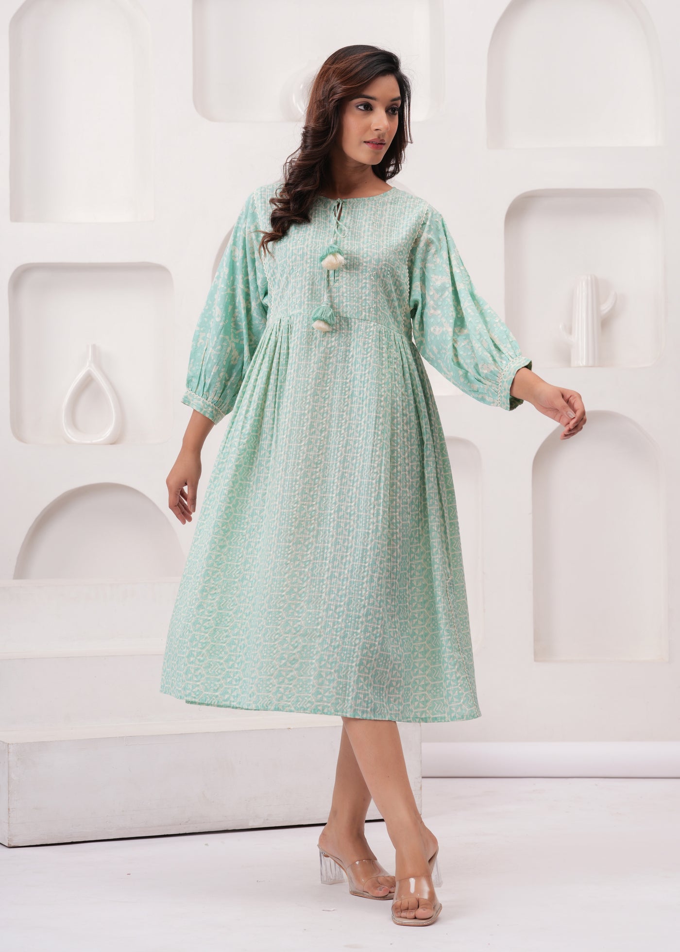 Sea Green Swing Cotton Summer Dress