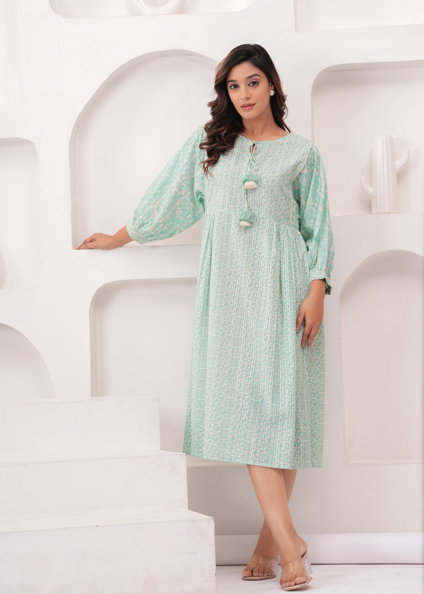 Sea Green Swing Cotton Summer Dress