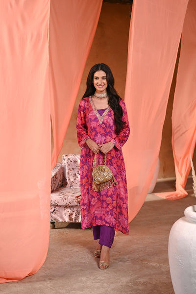 Pink and Purple Nazakat Kurta Set