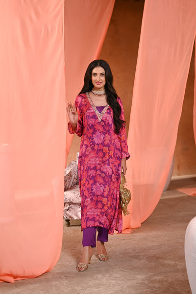 Pink and Purple Nazakat Kurta Set