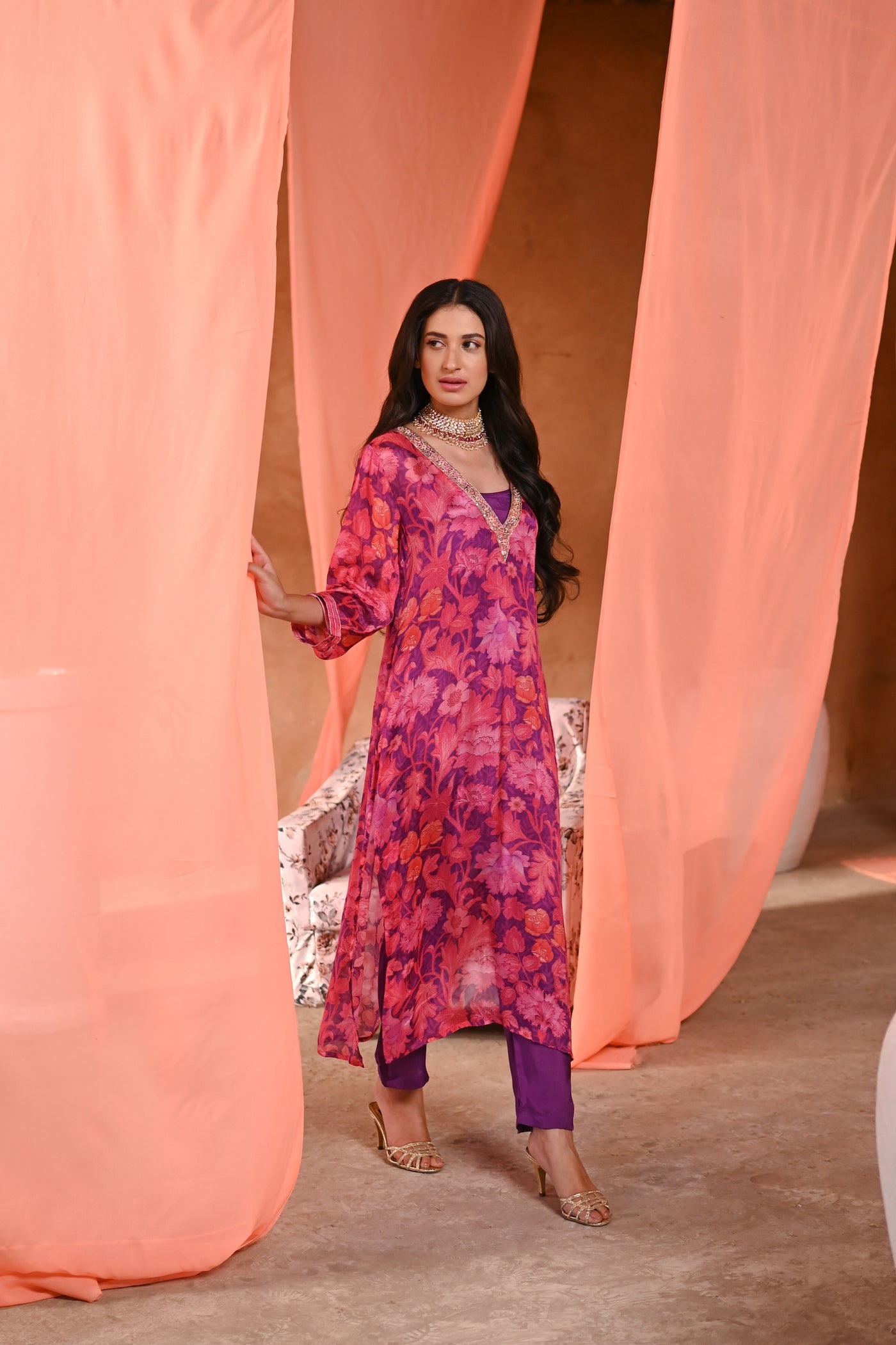 Pink and Purple Nazakat Kurta Set