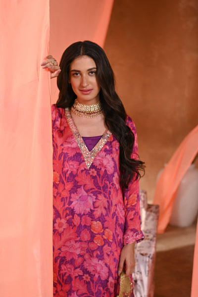 Pink and Purple Nazakat Kurta Set