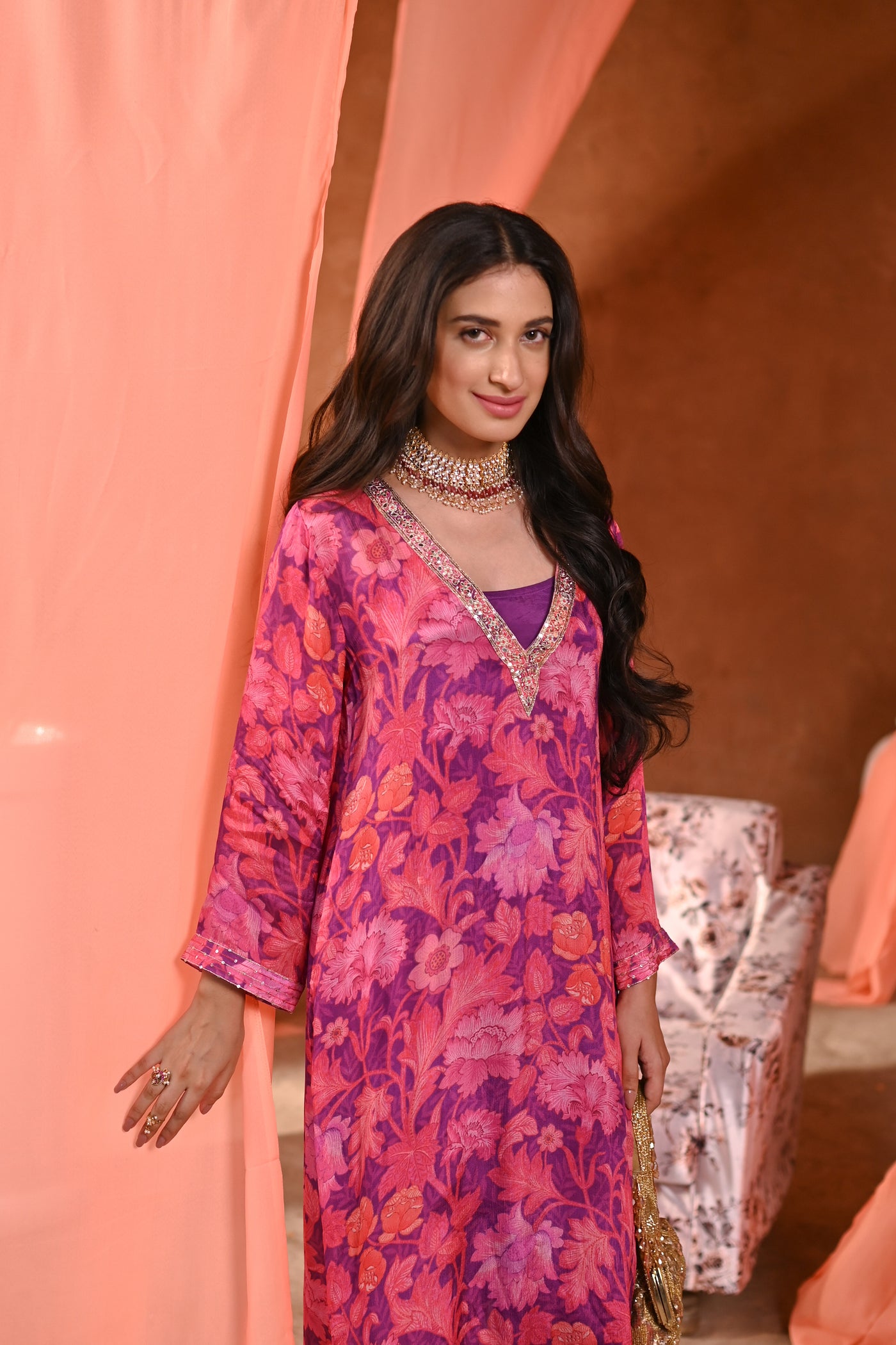 Pink and Purple Nazakat Kurta Set