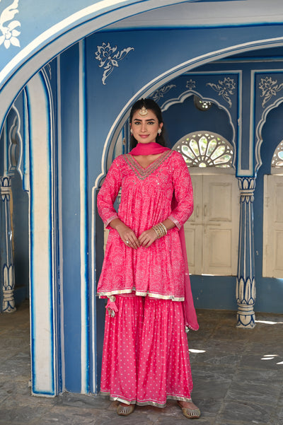 Pink Rubab Muslin Sharara Set