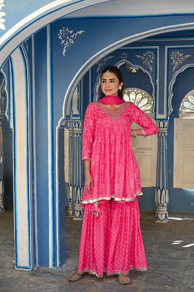 Pink Rubab Muslin Sharara Set