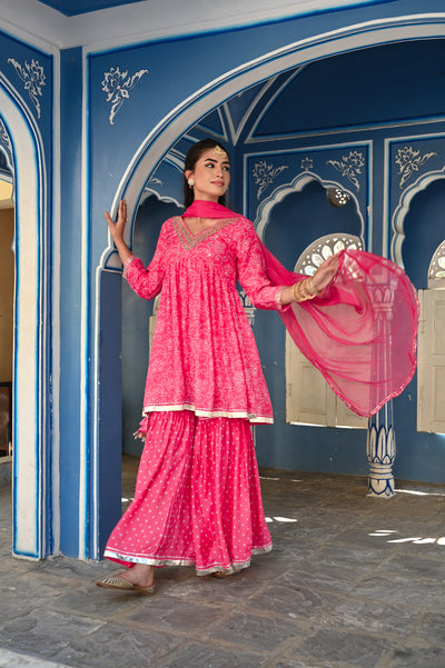 Pink Rubab Muslin Sharara Set