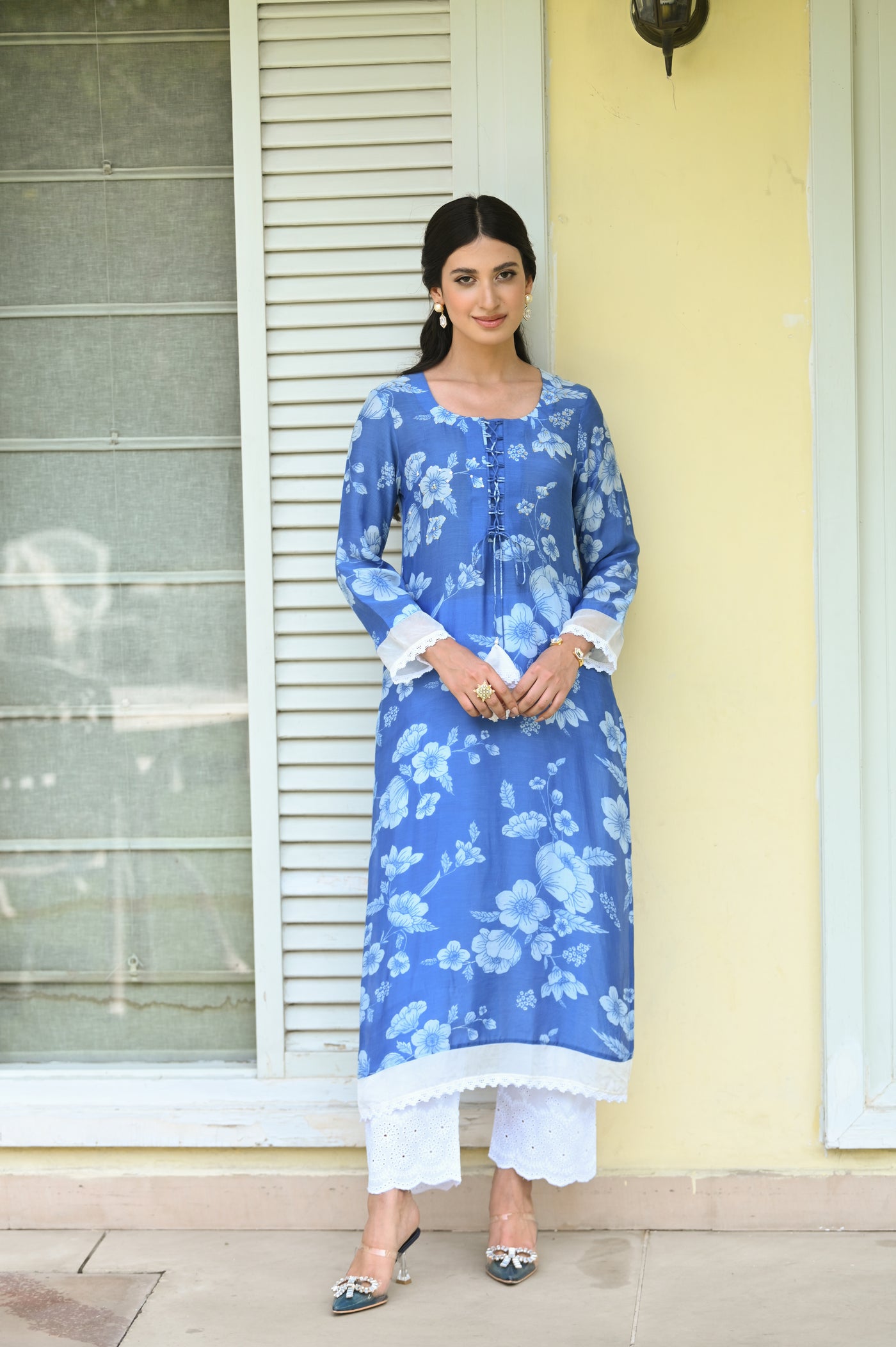 Bloom Muslin Kurti Set (Blue)