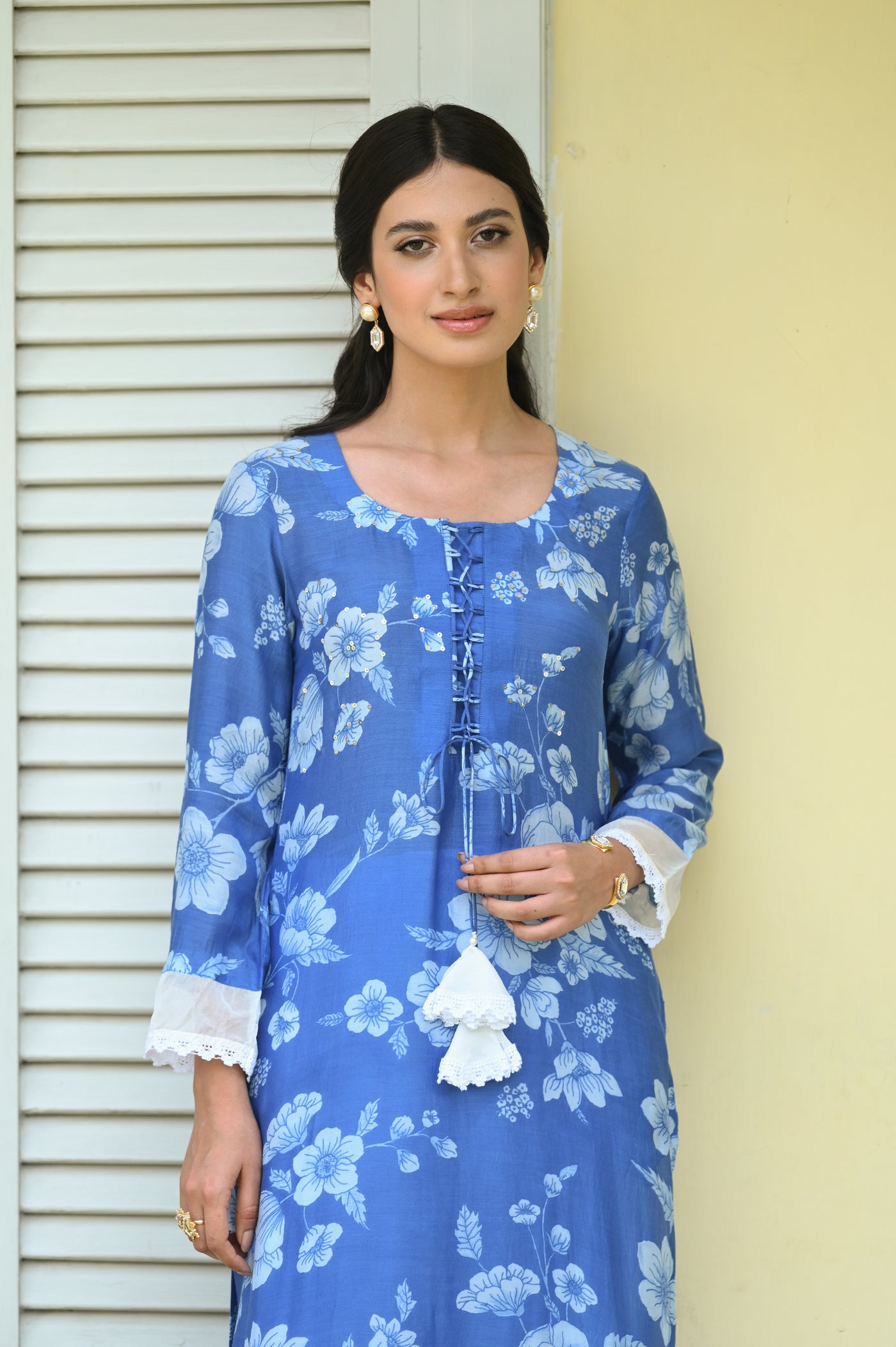 Bloom Muslin Kurti Set (Blue)