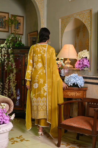 Ishita Dutta in Yellow Chiffli Muslin Suit set with Lace Work