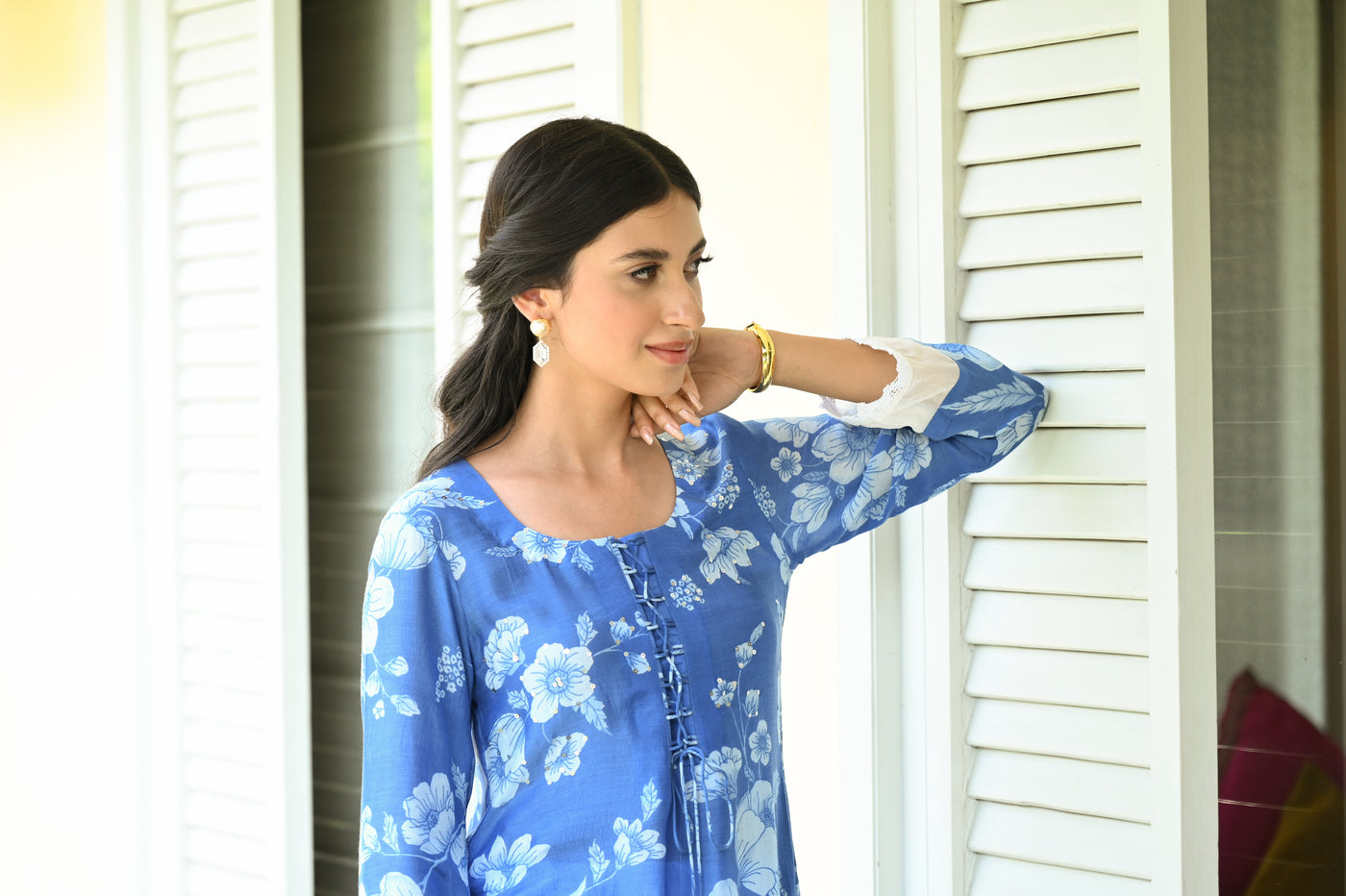 Bloom Muslin Kurti Set (Blue)