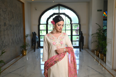 Navaazish Embroidered Kurta with Floral print Dupatta