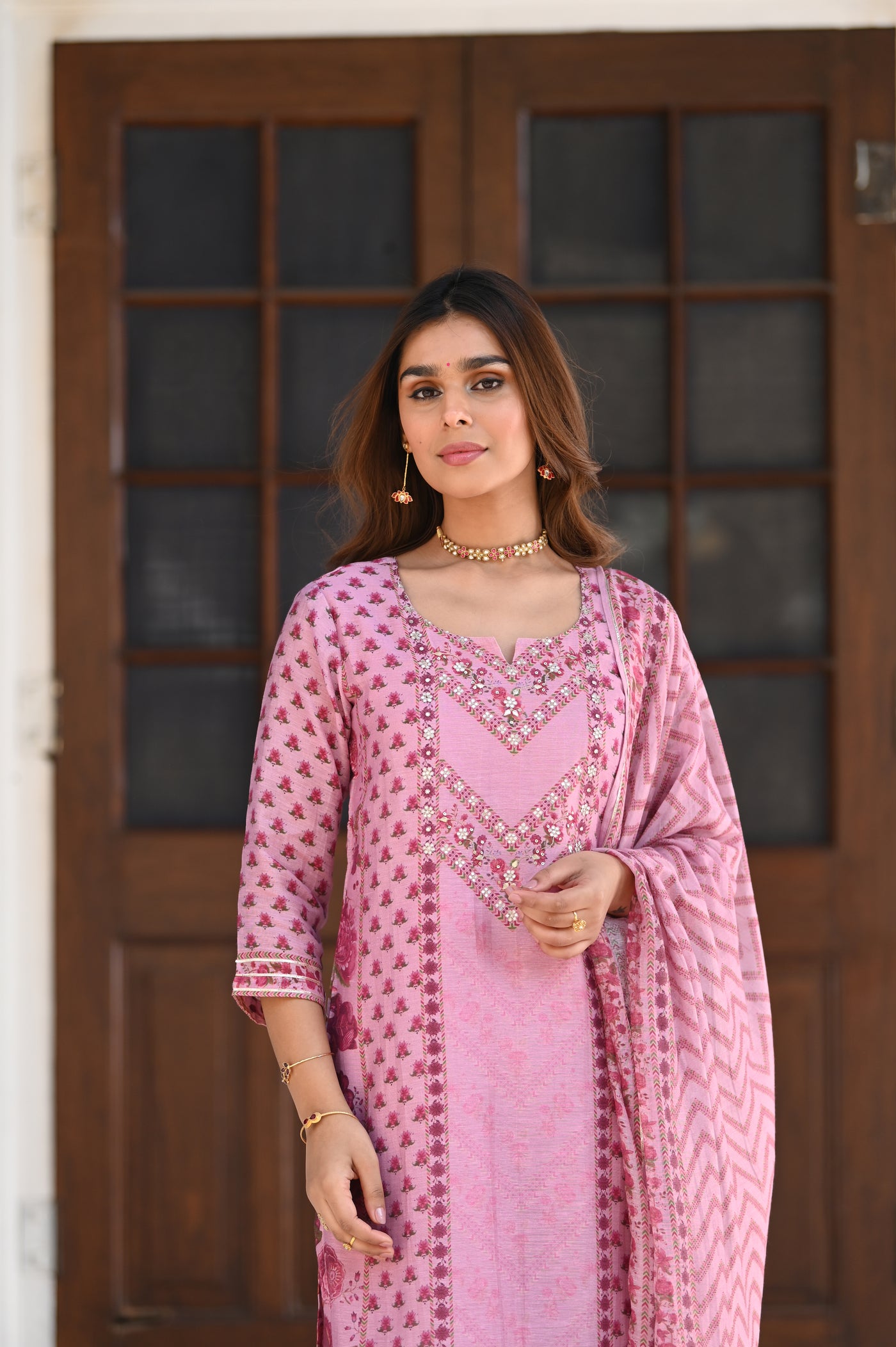 Pink Ikhtiyar Block Print Chanderi Suit Set