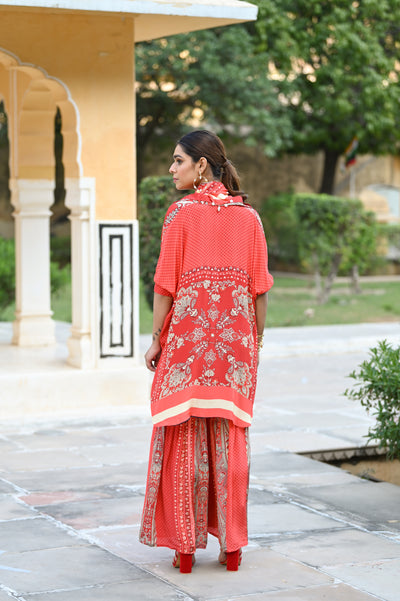 Red Festoon Sharara Coord Set with Stole