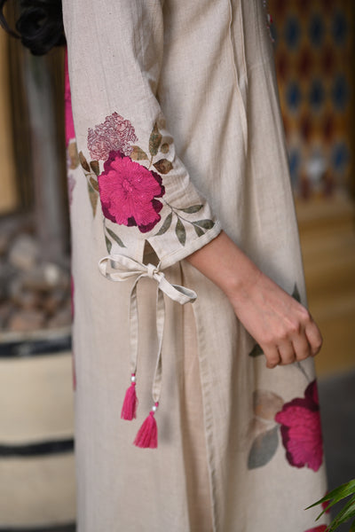 Pink Rose Cotton Linen Kurta Set