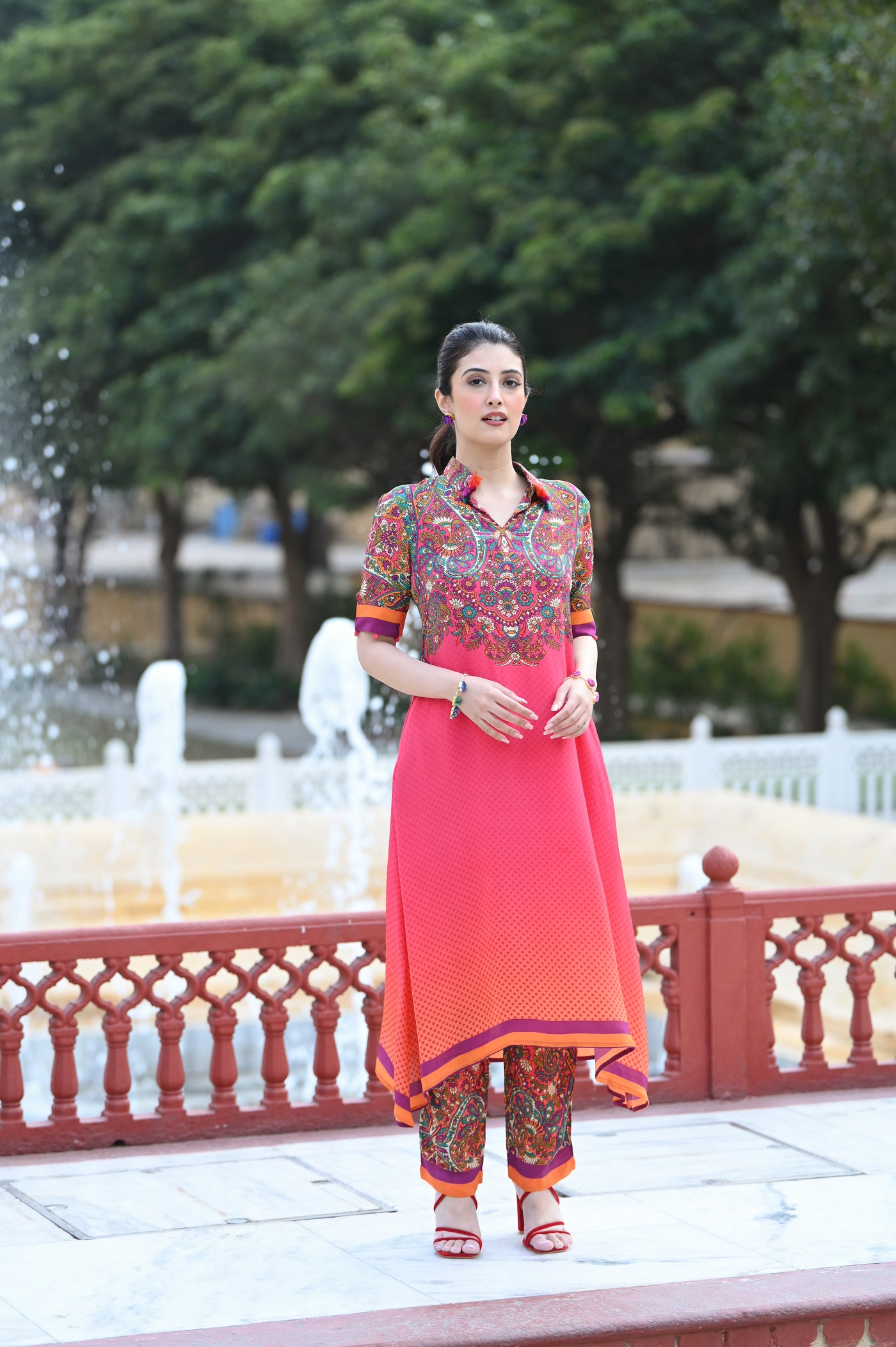 Pink Paisley Print Coordinated Kurta Set