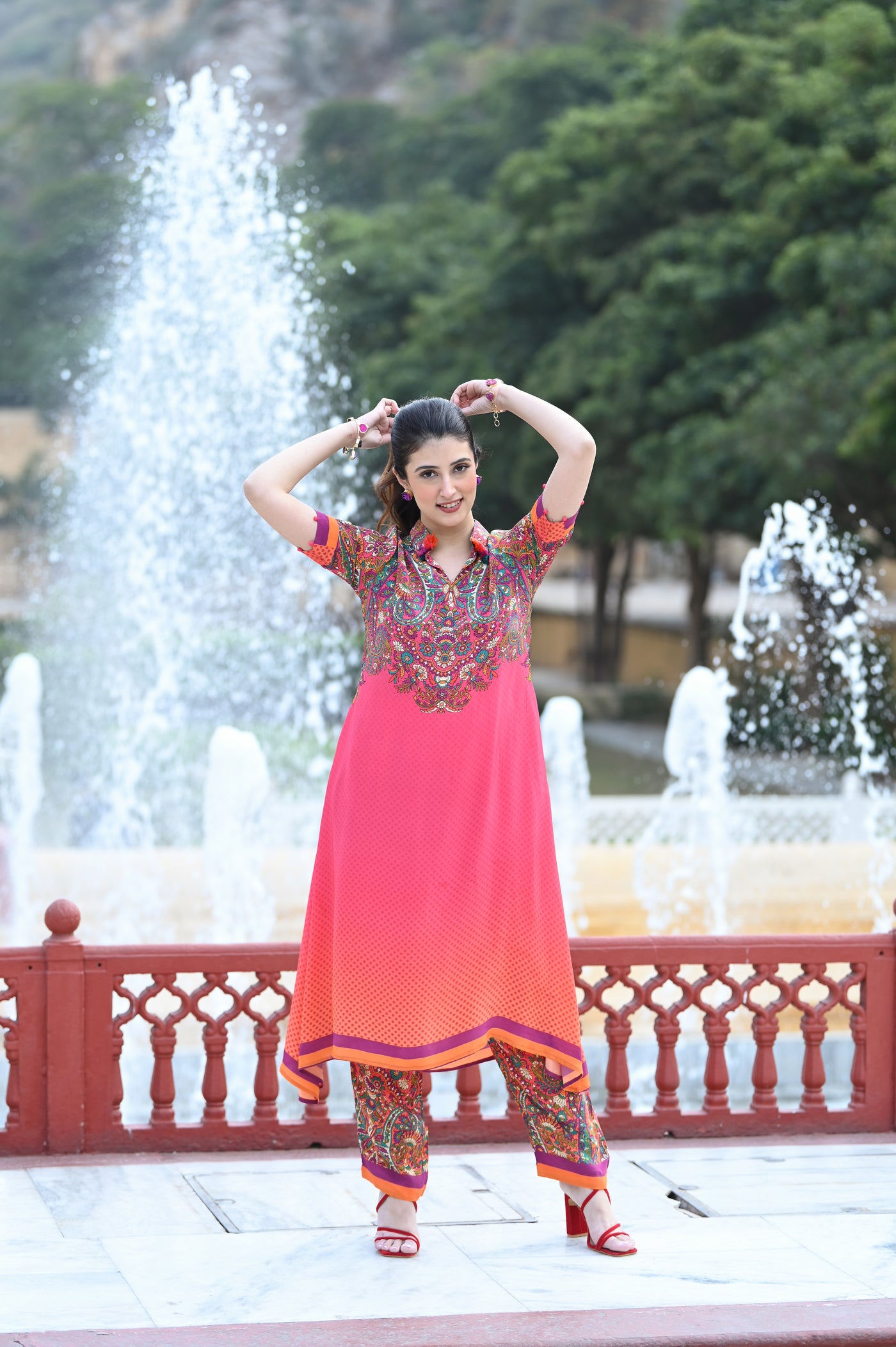 Pink Paisley Print Coordinated Kurta Set