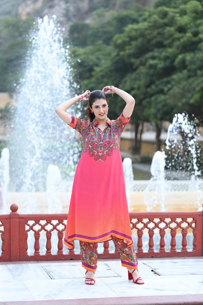 Pink Paisley Print Coordinated Kurta Set