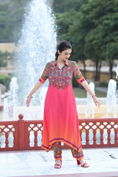 Pink Paisley Print Coordinated Kurta Set