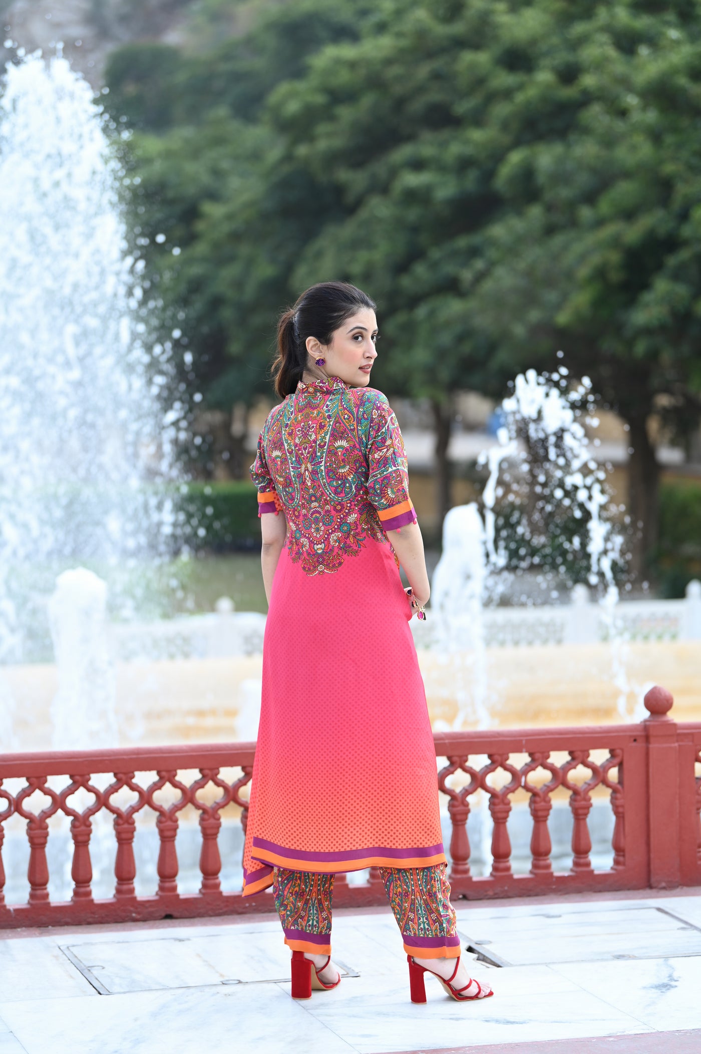 Pink Paisley Print Coordinated Kurta Set