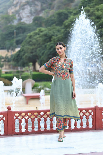 Green Paisley Print Coordinated Kurta Set