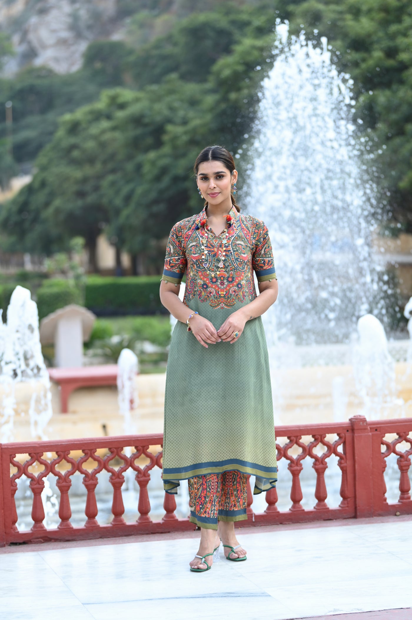 Green Paisley Print Coordinated Kurta Set