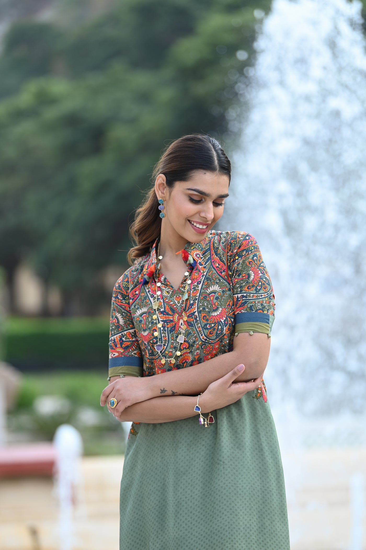 Green Paisley Print Coordinated Kurta Set