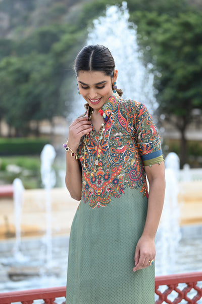 Green Paisley Print Coordinated Kurta Set