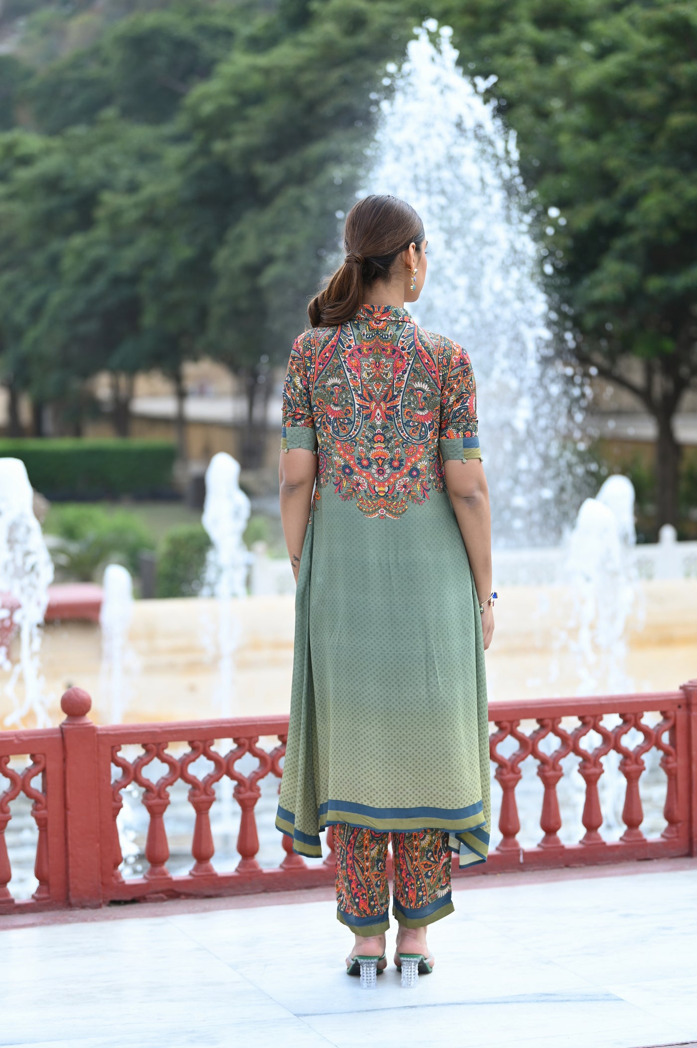 Green Paisley Print Coordinated Kurta Set