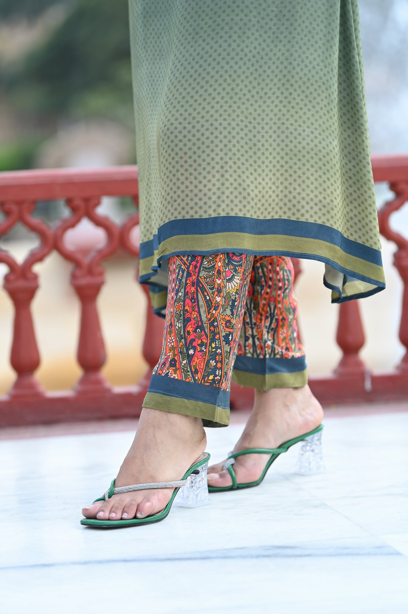 Green Paisley Print Coordinated Kurta Set