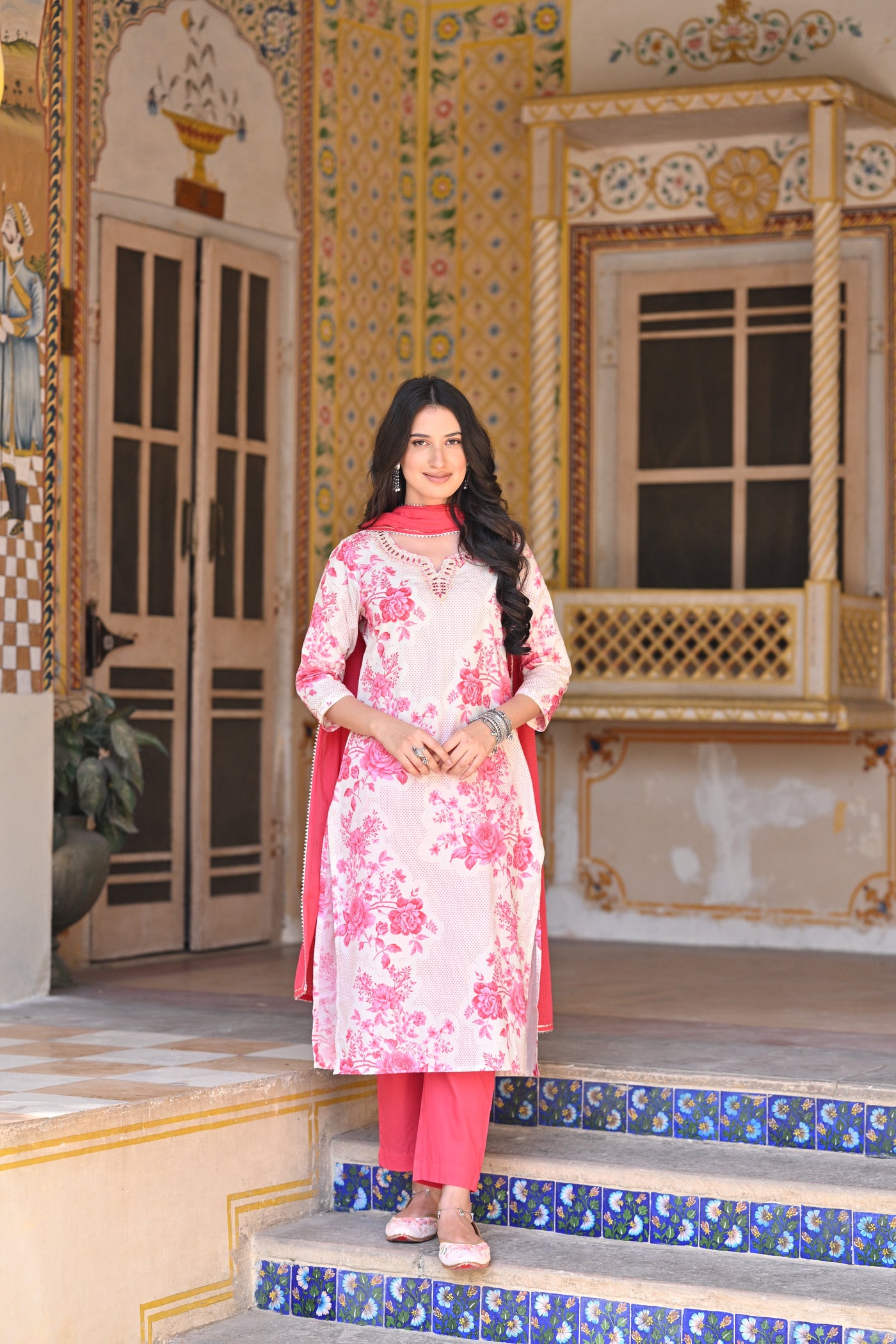 Pink Pure Mul Cotton Spring Floral Suit Set