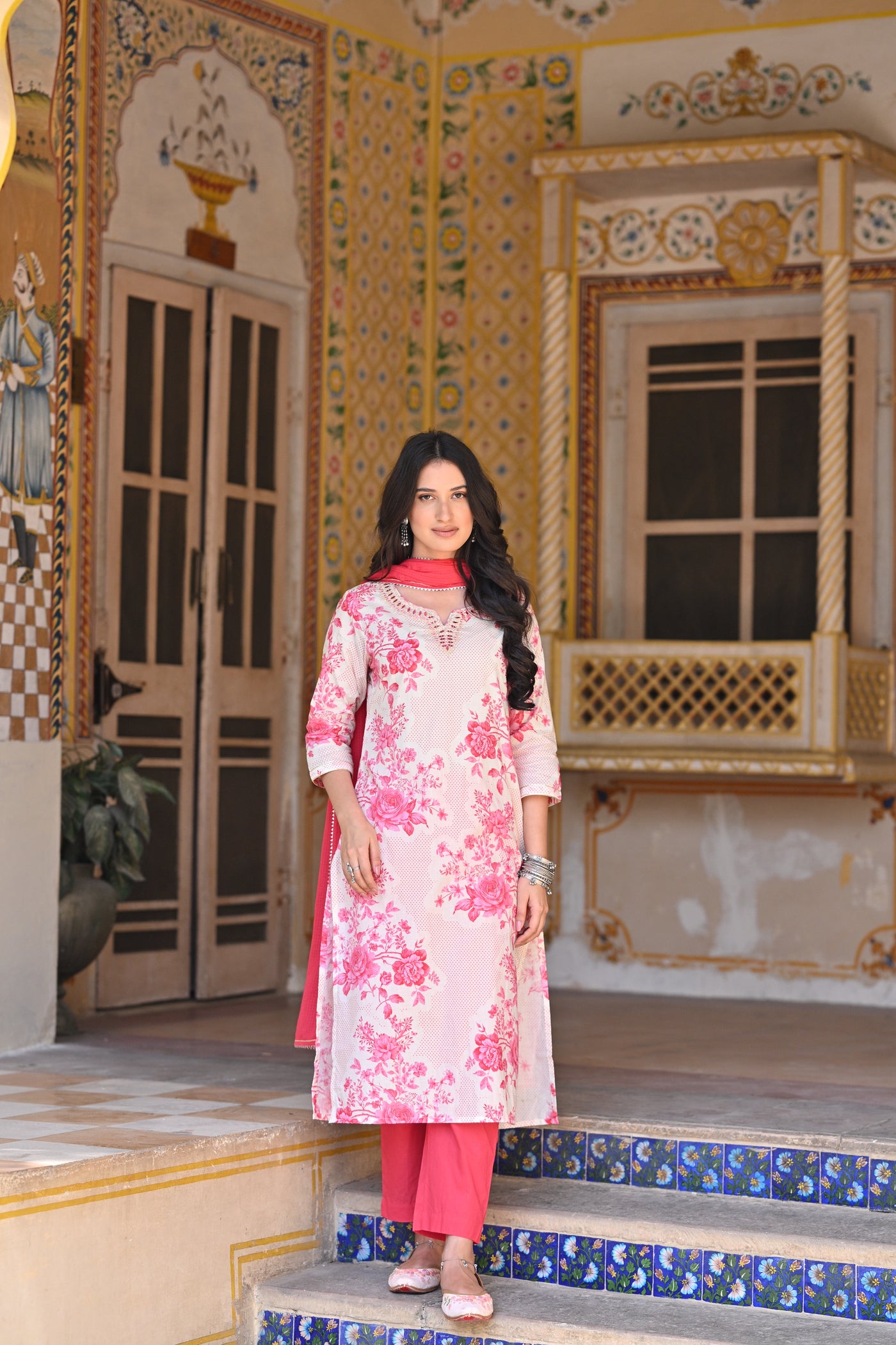 Pink Pure Mul Cotton Spring Floral Suit Set