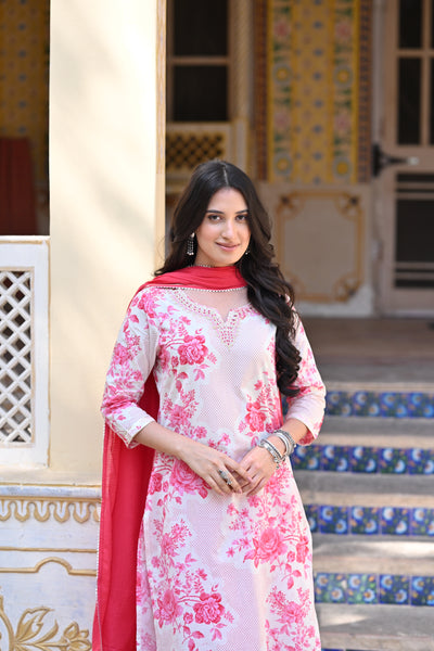 Pink Pure Mul Cotton Spring Floral Suit Set