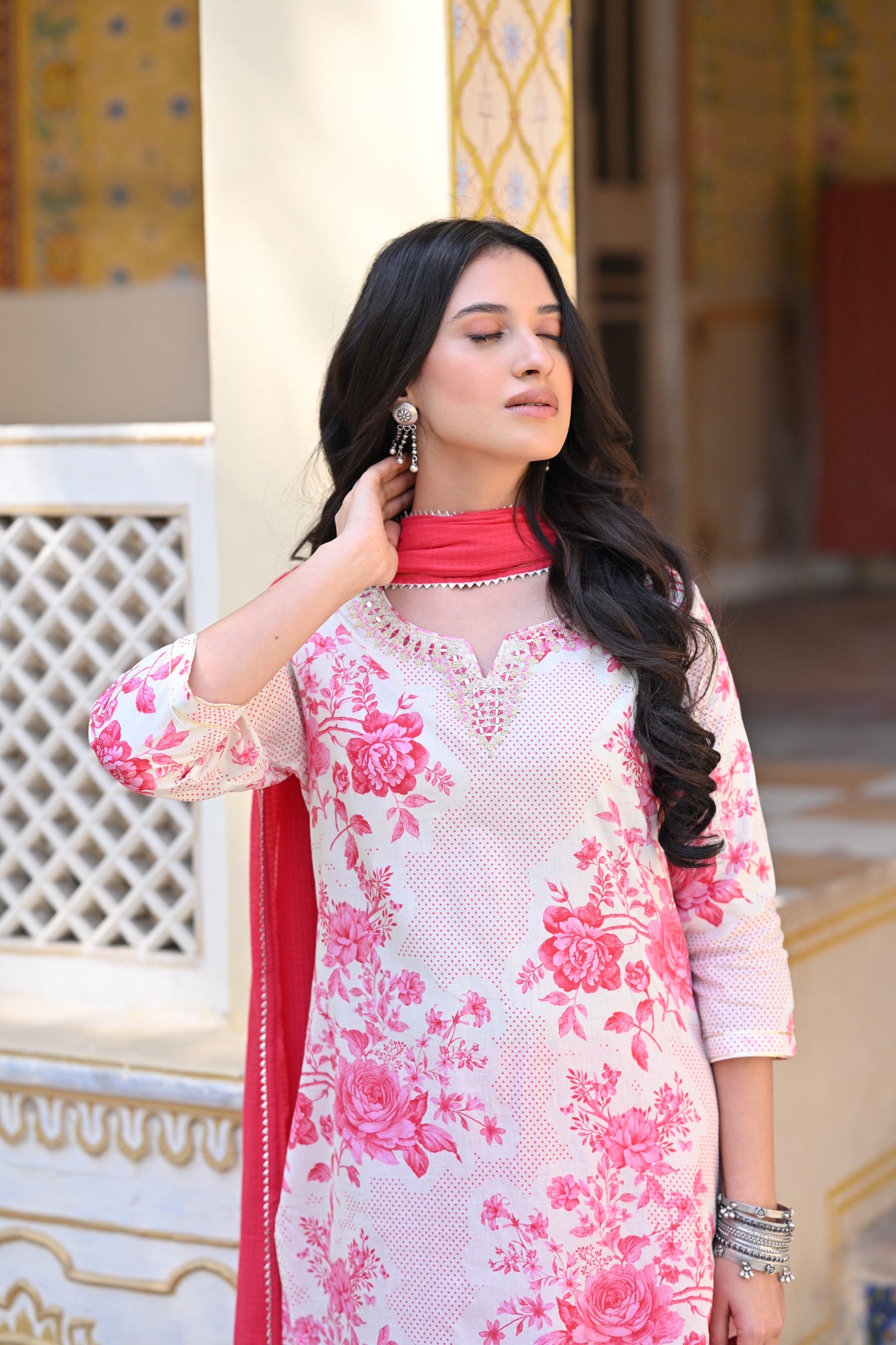 Pink Pure Mul Cotton Spring Floral Suit Set