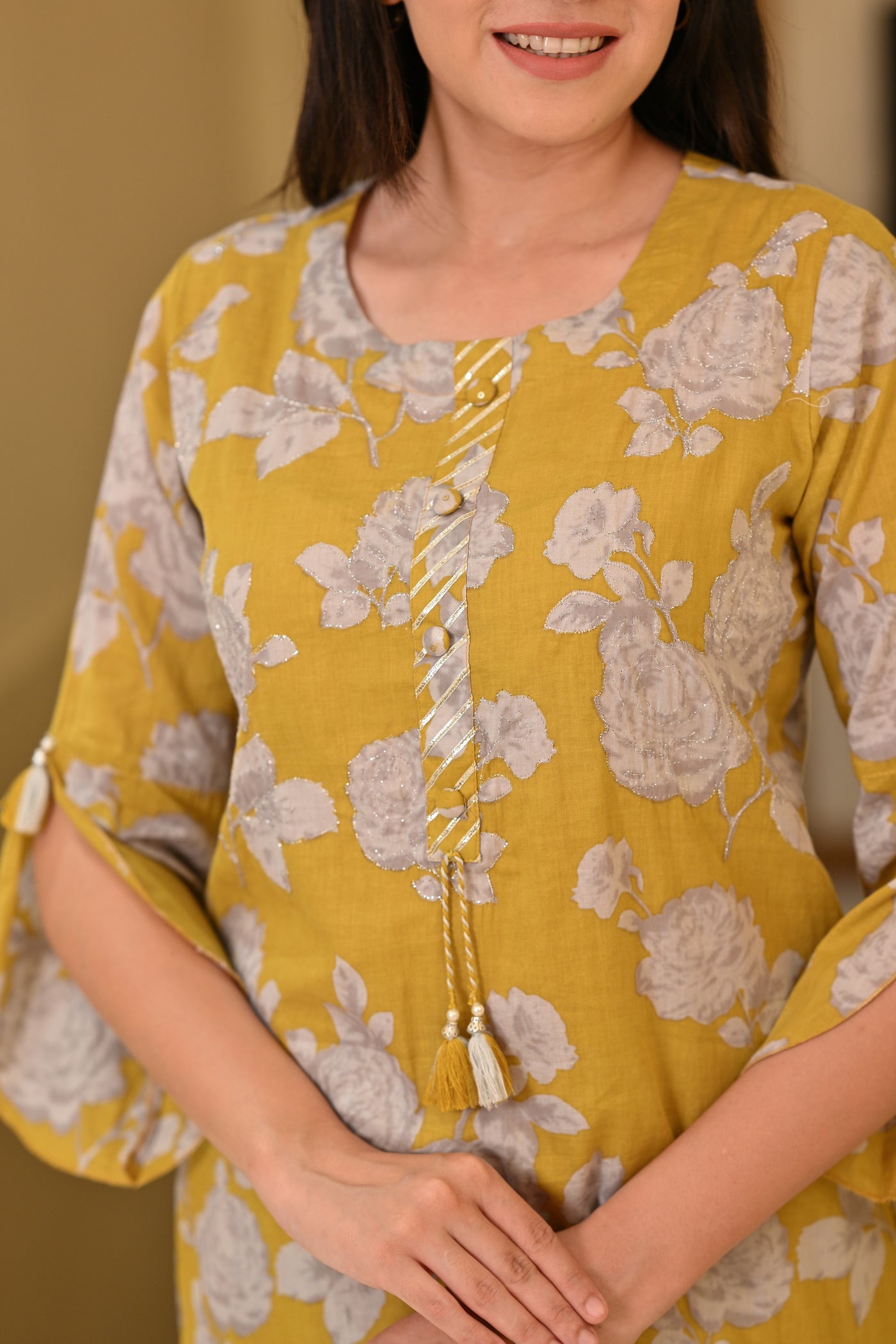 Yellow Floral Print Super Soft Cotton Kurta and Pants