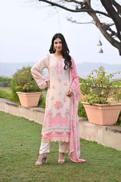Peach and Pink Breezy Summer Lacy Suit Set